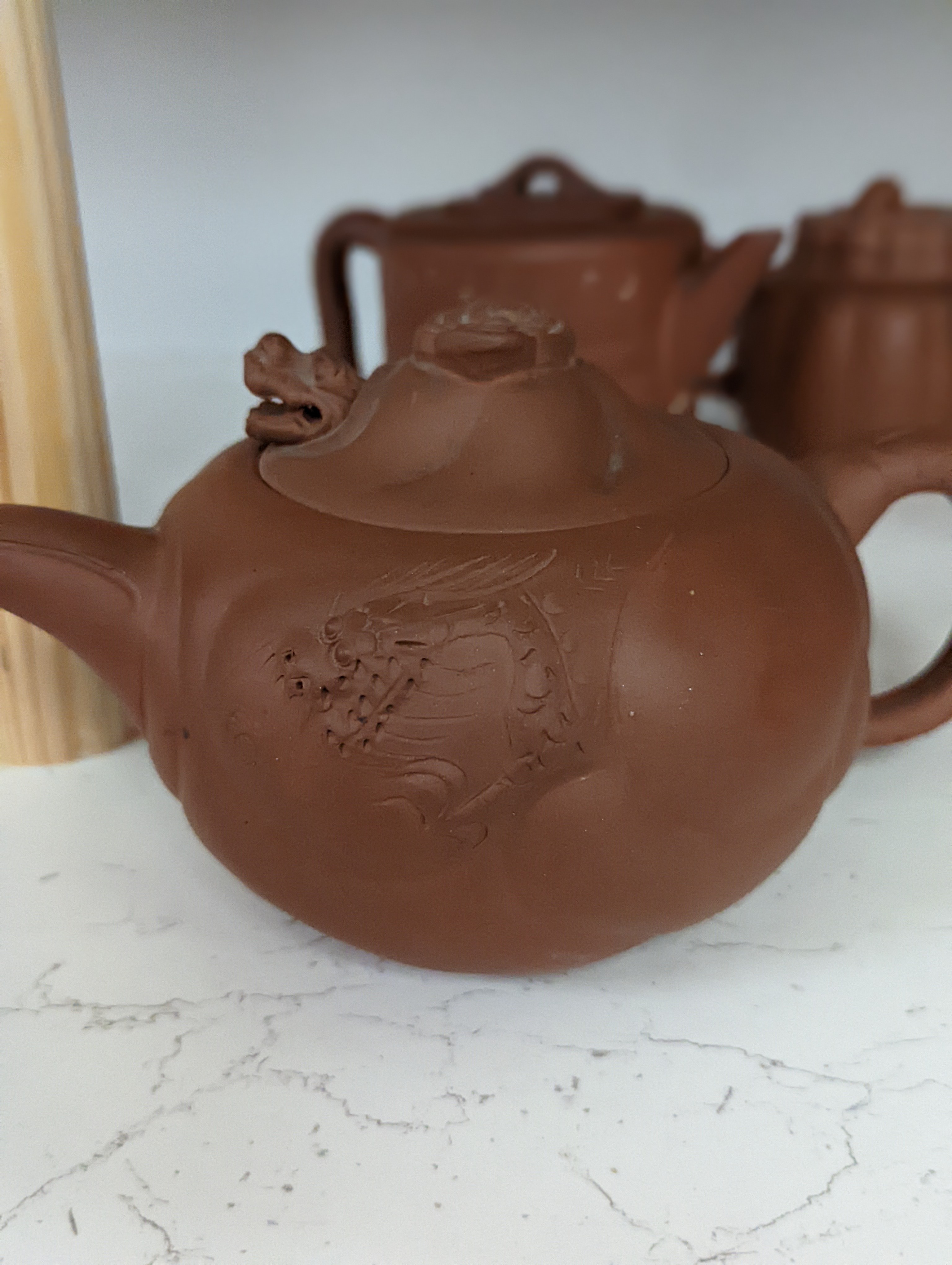 Six Chinese Yixing teapots, tallest 11cm